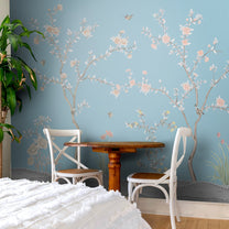 Blue Chinoiserie Wallpaper, Flowers & Birds, Customised