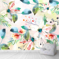 Water Painted Floral Pattern Wall Mural