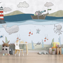 Aquatic Animals Kids Room Wallpaper, Ocean Theme Wallpapers for Kids