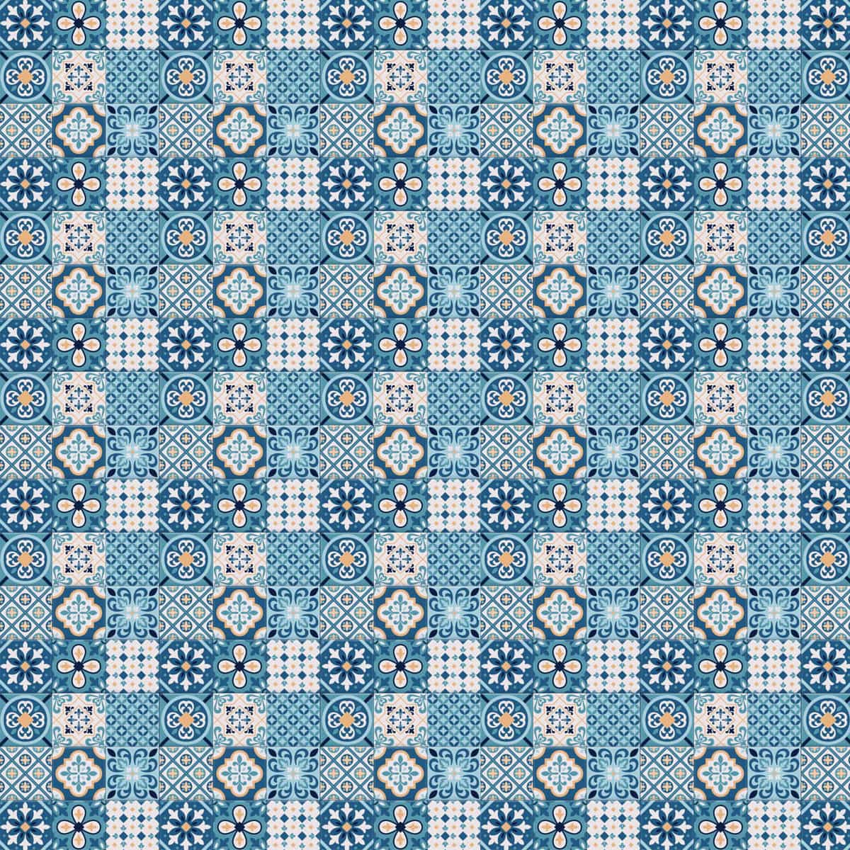 Moroccan Blue Ceramic Tiles Inspired Wall Paper for Homes