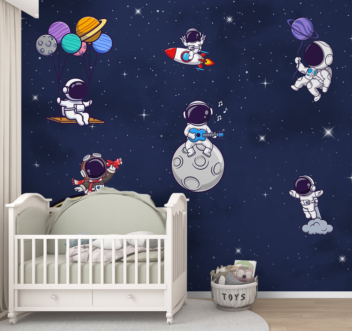 Adorable Astronauts Wall Mural - Kids Bedrooms, Blue