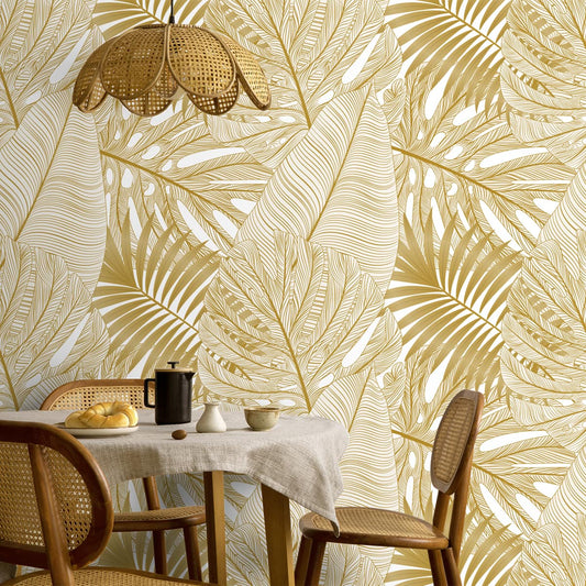 Tropical Elegance in Gold, Wallpapers for Walls