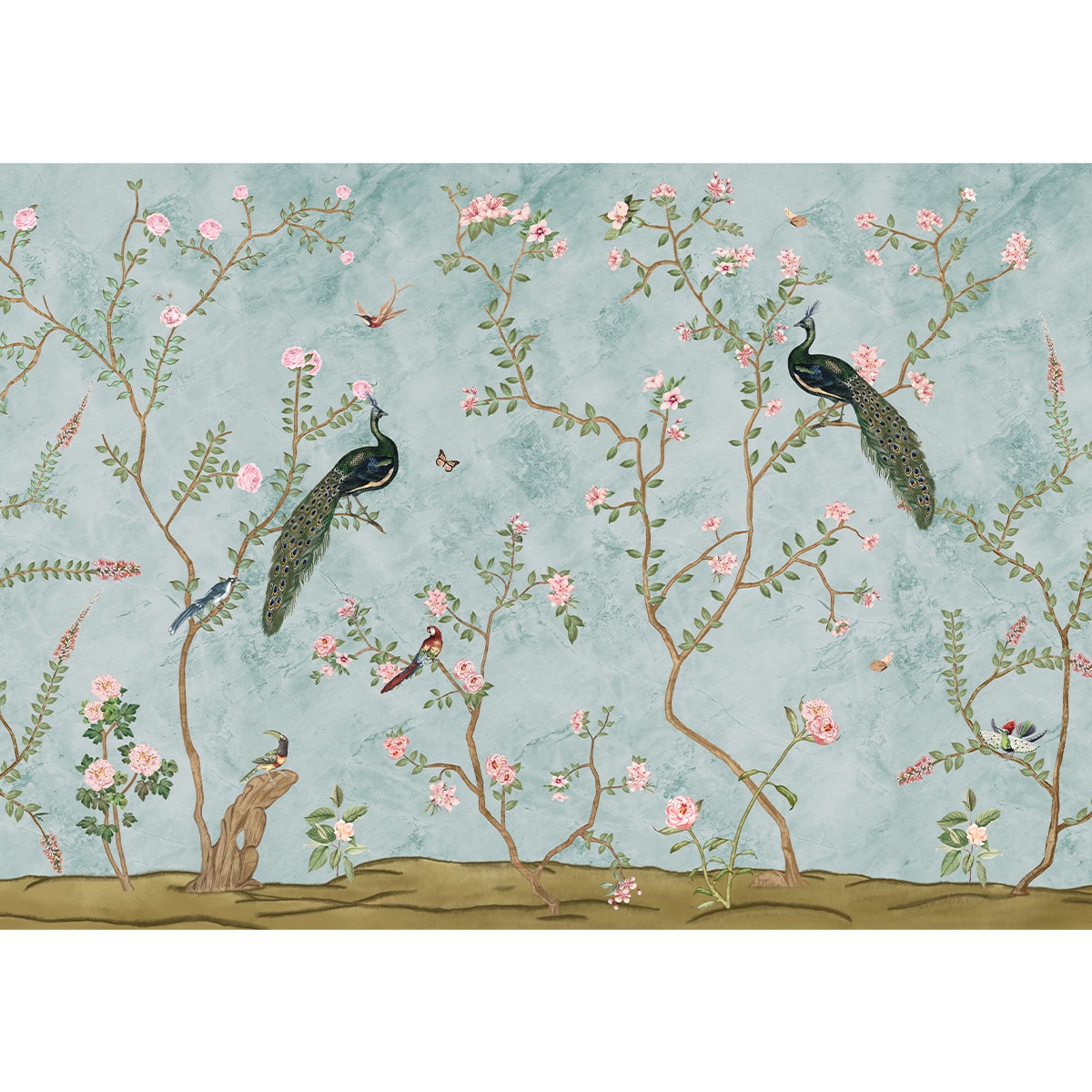 Bagiya, Peacock Chinoiserie Wallpaper, Customised