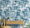 Blue and White Abstract Square Blocks Wallpaper