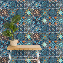 Morroccon Blue Ceramic Tiles Inspired Wall Paper for Rooms