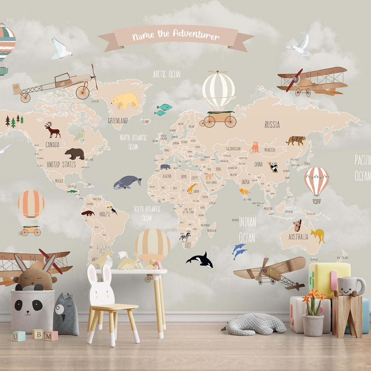 Pastel Kids Bedroom Wall Size Wallpaper of World Map | Life n Colors
