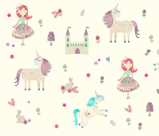Unicorns and Castle Cute Wallpaper Design for Girl Kid Room Walls, Customised