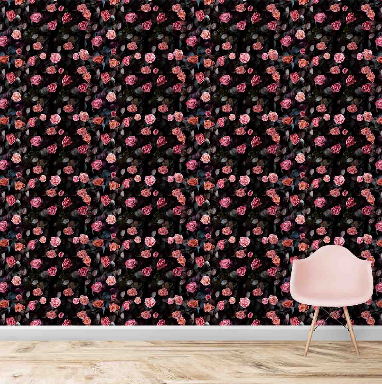 Repeat Pattern of Roses, Dark Background, Premium Realistic Wallpaper
