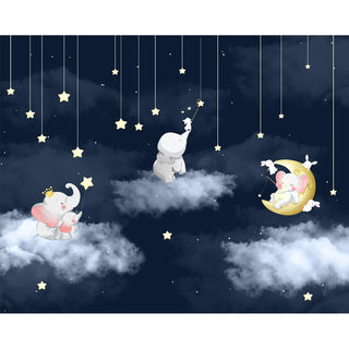 Elephants in Night Scene Kids Room Wallpaper