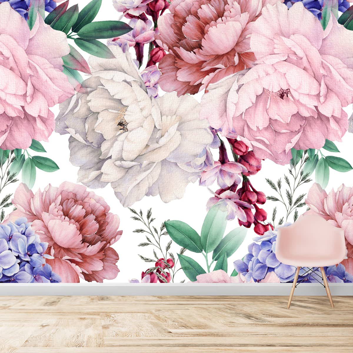 Water Color Painted Look Floral Wallpaper for Bedrooms, Big Floral Pattern