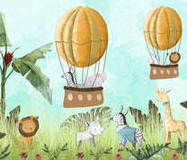 Cute Jungle Animals in Balloon Wallpaper
