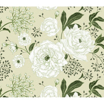 White and Green Vintage Floral Wallpaper for Room