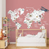 Papier peint carte du monde pour jeunes enfants, carte du monde avec monuments et animaux