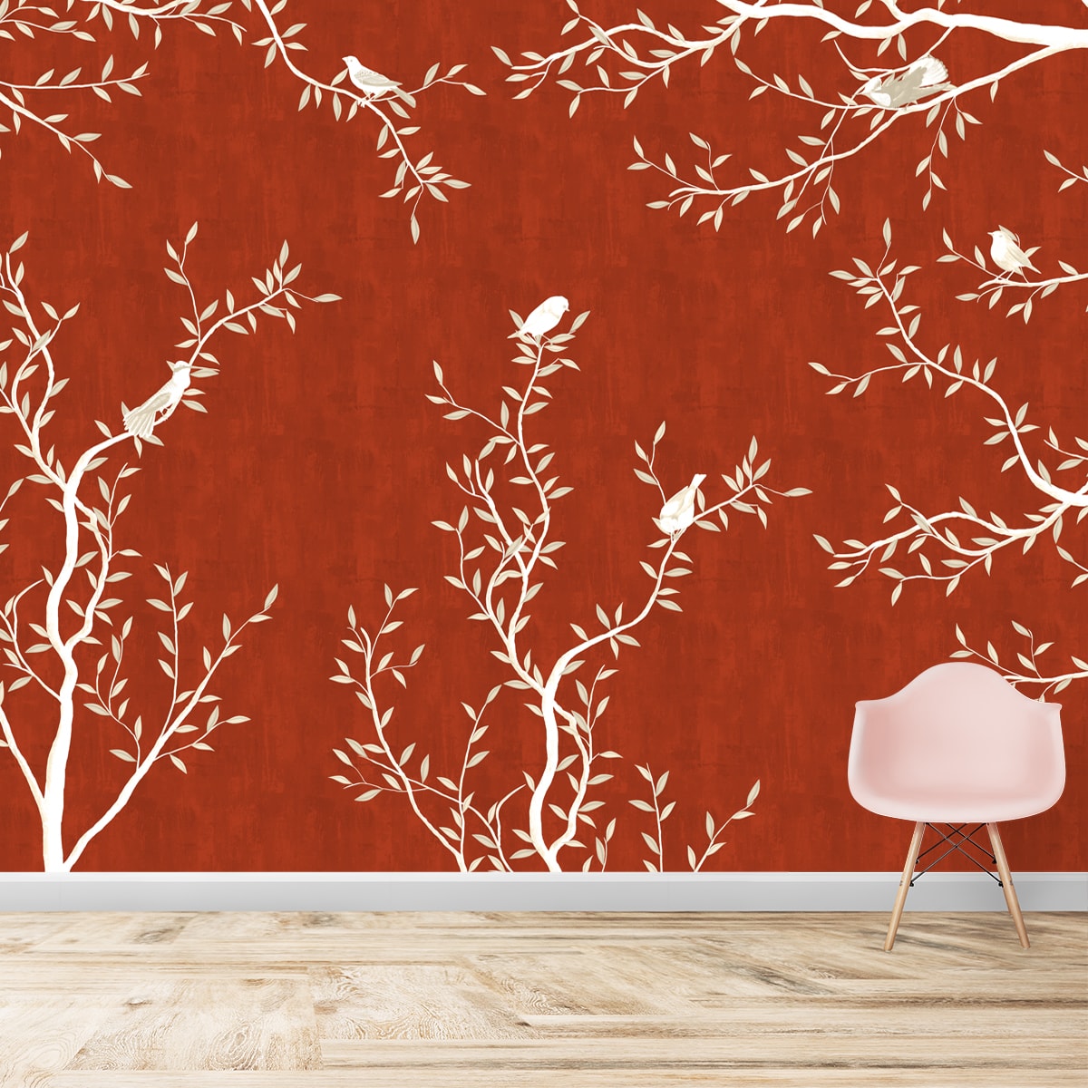 Chinoiserie Design Red & White Wallpaper