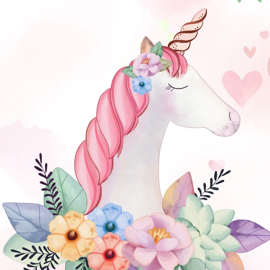 Unicorn Wallpaper Design for Girls Rooms, Water Color Theme, Pink