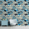 Abstrakte kubische Muster-Kunstform-Tapete, Blau