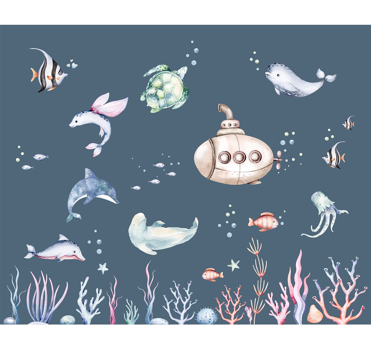 Cute Marine Life for Kids Room Wallpaper, Customised