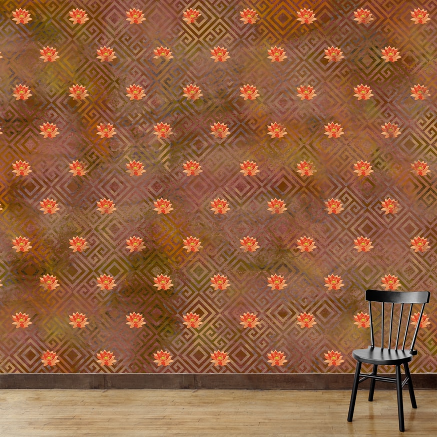 Abstract Lotus Repeat Print Wallpaper for Rooms