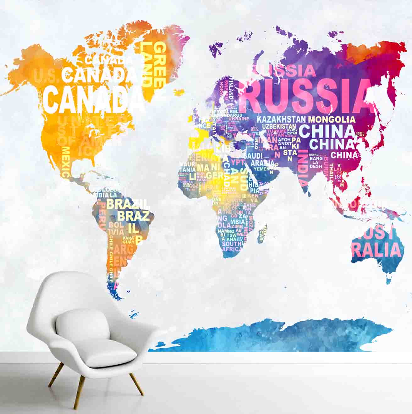 Abstract Colourful World Map for Walls, Vibrant Colors, Customised