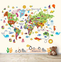 Cute World Map for Kids Room, Young Kids Bedroom Wallpapers