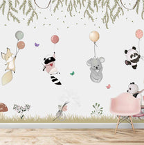 Cute Animals Flying With Balloons Theme for Kids Room
