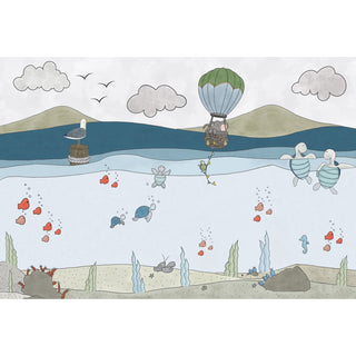 Cute Sea Animals Kids Room Wallpaper, Pastel Water Color Effects, Customised