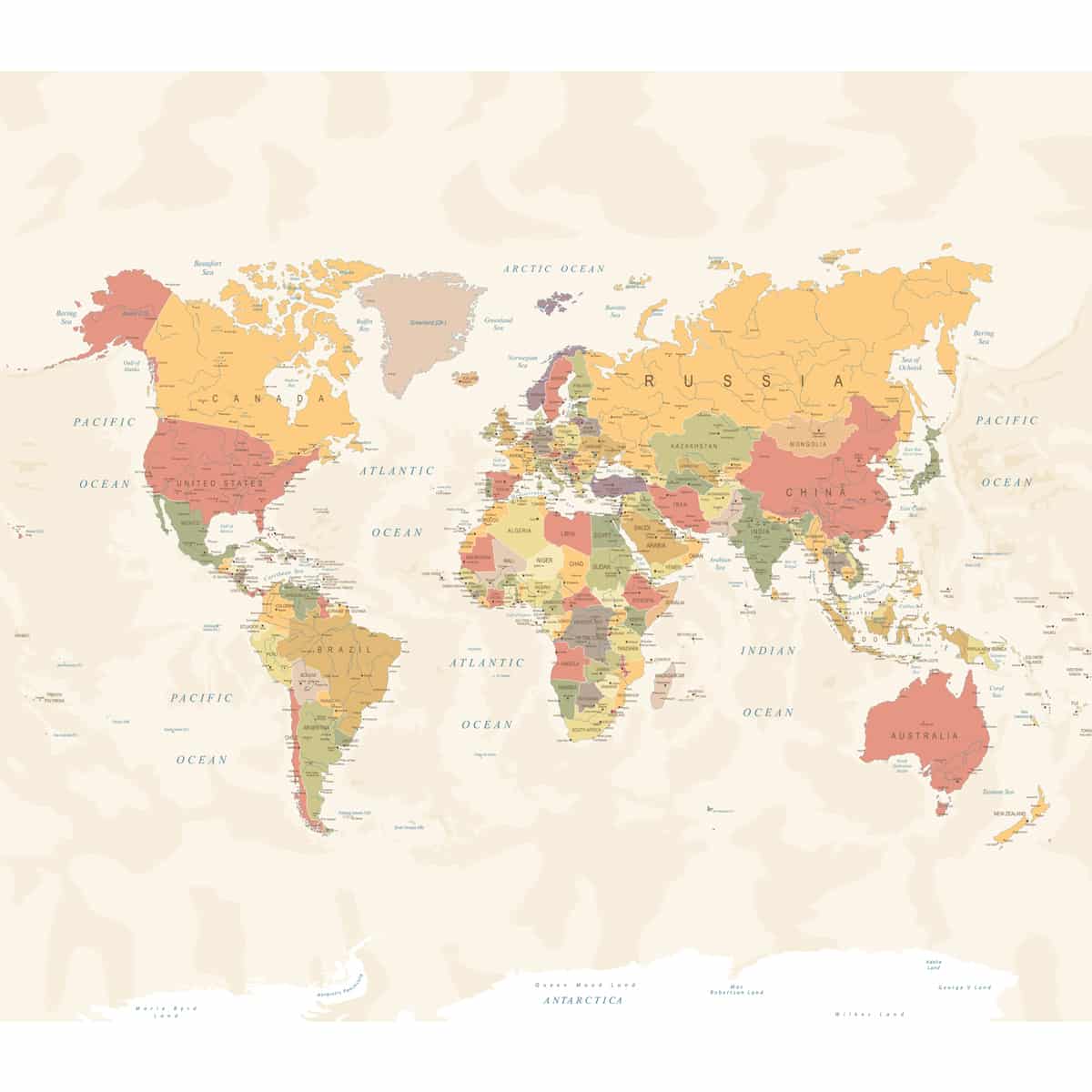 Pastel Map Labeled Large World Map Wallpaper, Pastel Shades, Customised | Life n Colors
