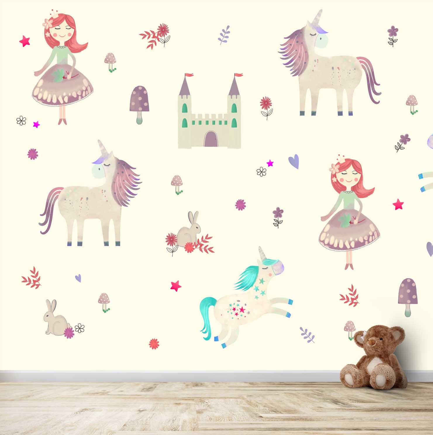 Unicorns and Castle Cute Wallpaper Design for Girl Kid Room Walls, Customised