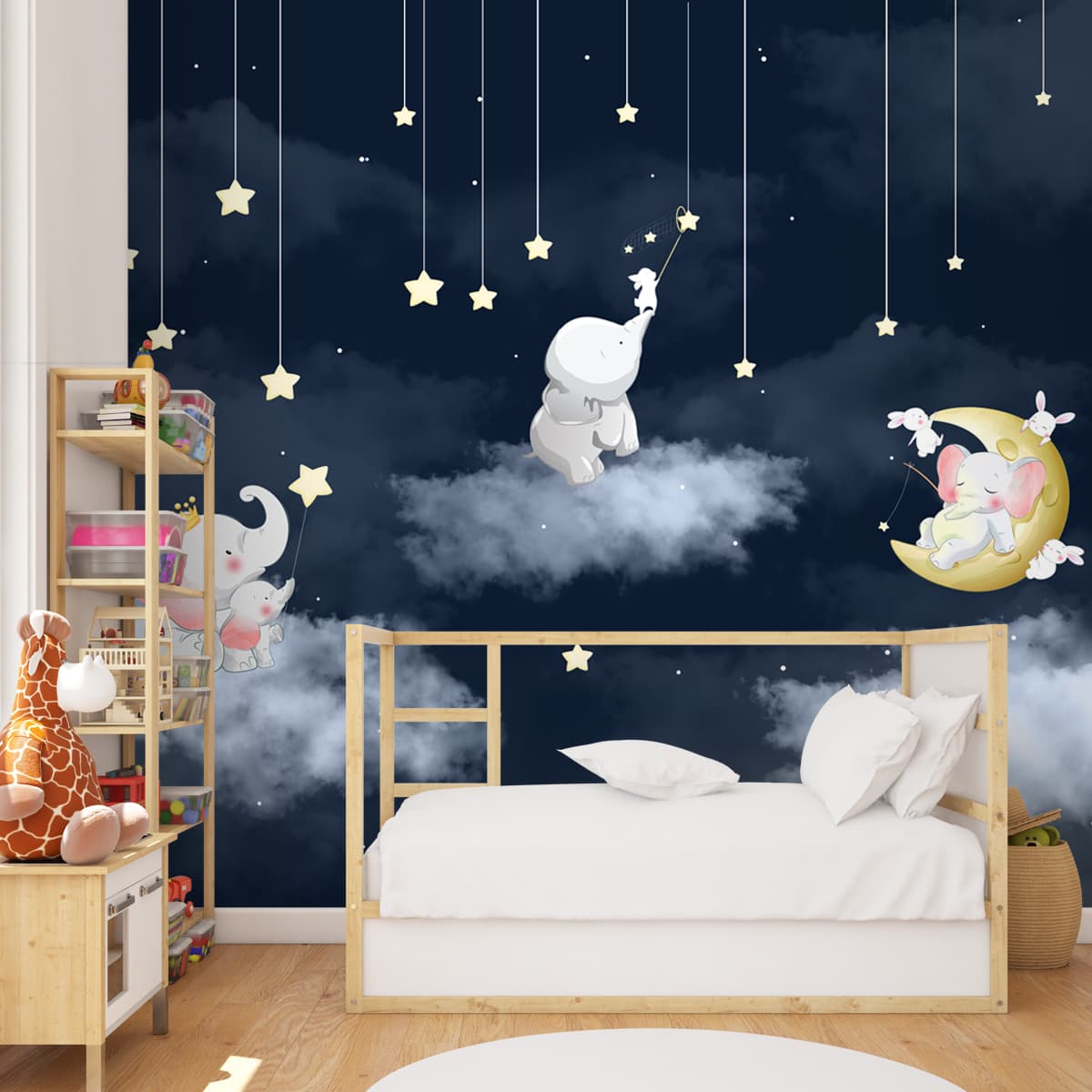 Elephants in Night Scene Kids Room Wallpaper lifencolors – Life