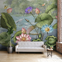 Lotus Leaves in Tropical Setting Wallpaper