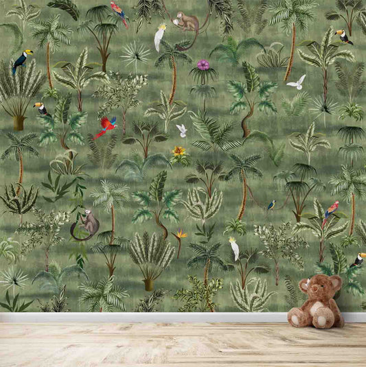 Forest Theme, Beautiful Birds and Animals, Wall Covering For kids Room
