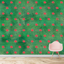 Green & Red Lotus Wallpaper for Bedrooms and Living Rooms