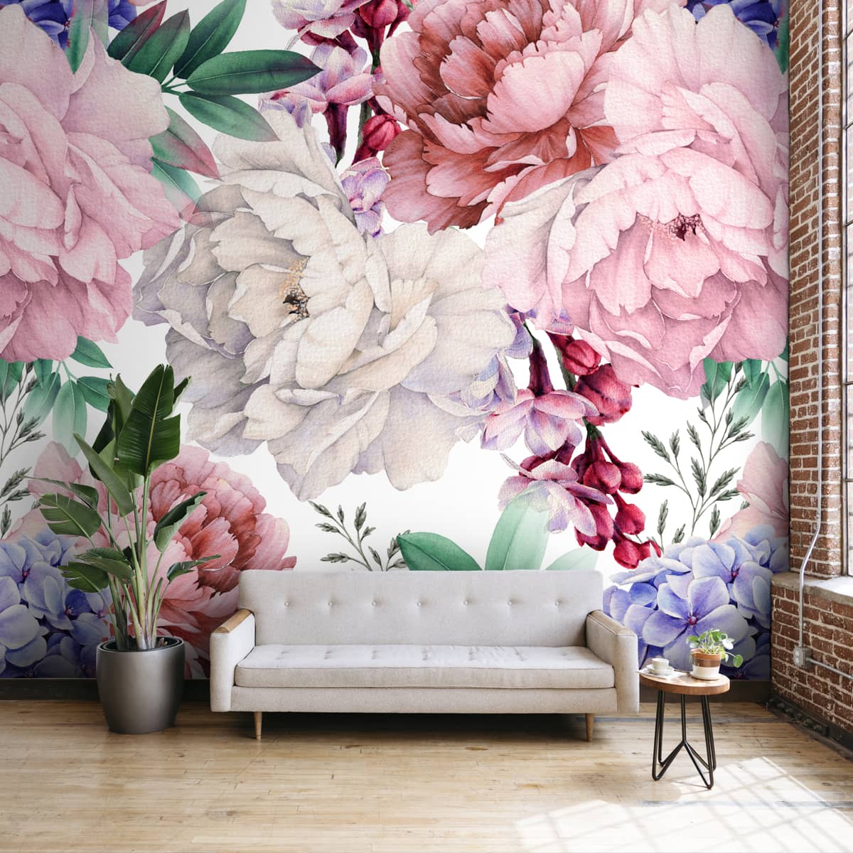 Water Color Painted Look Floral Wallpaper for Bedrooms, Big Floral Pattern