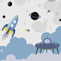 Blue and Grey Space Theme Children Wallpaper, Customised