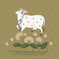 White Cow and Lotuses, Pichwai Wallpaper