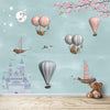 Cute Animals in Hot Air Balloon Wallpaper, Children Room, Customised