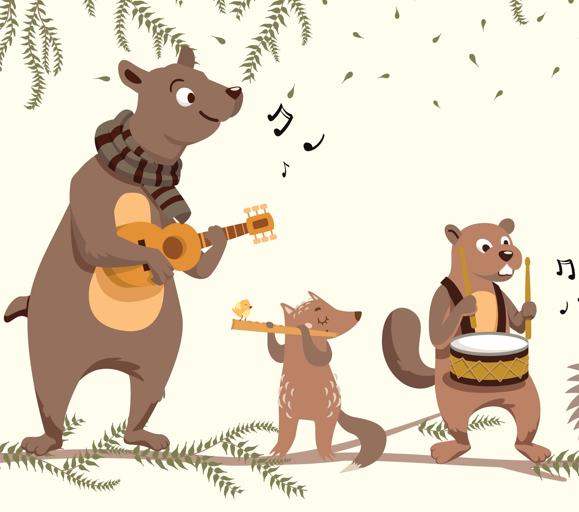Animals Playing Musical Instruments, Wallpaper Theme for kids Room