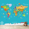 Blaue bunte Weltkarte für Kinderzimmerwände