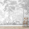 Vintage Forest Theme Wallpaper, Grisaille Style