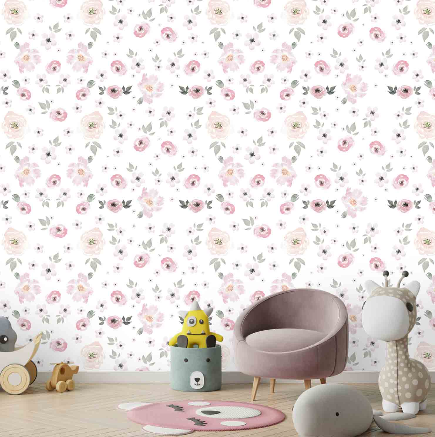 Water Painted Floral Design For Kids Room