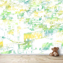 Abstract Green and Yellow Room Wallpaper, Customised