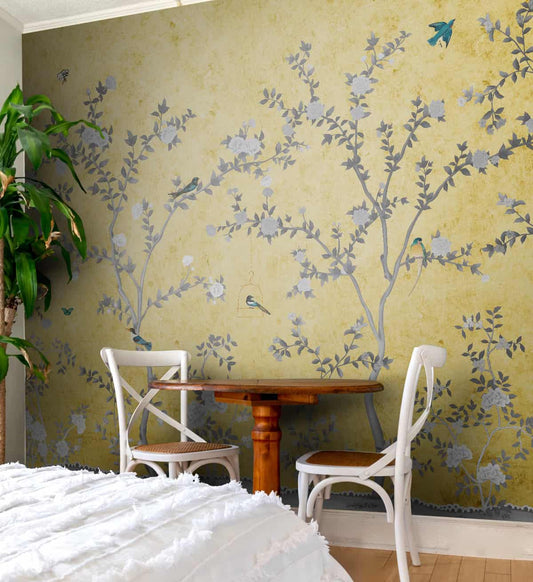 Yellow Aura in the Garden, Chinoiserie Wallcovering