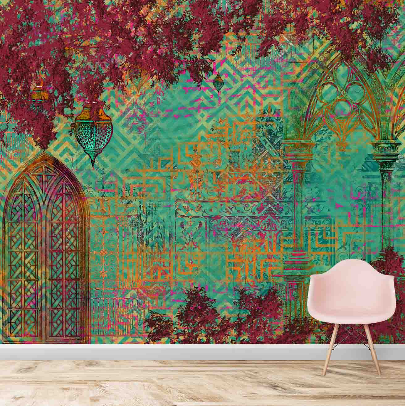 Customised Quirky Abstract Mughal Themed Wallpaper | lifencolors – Life ...