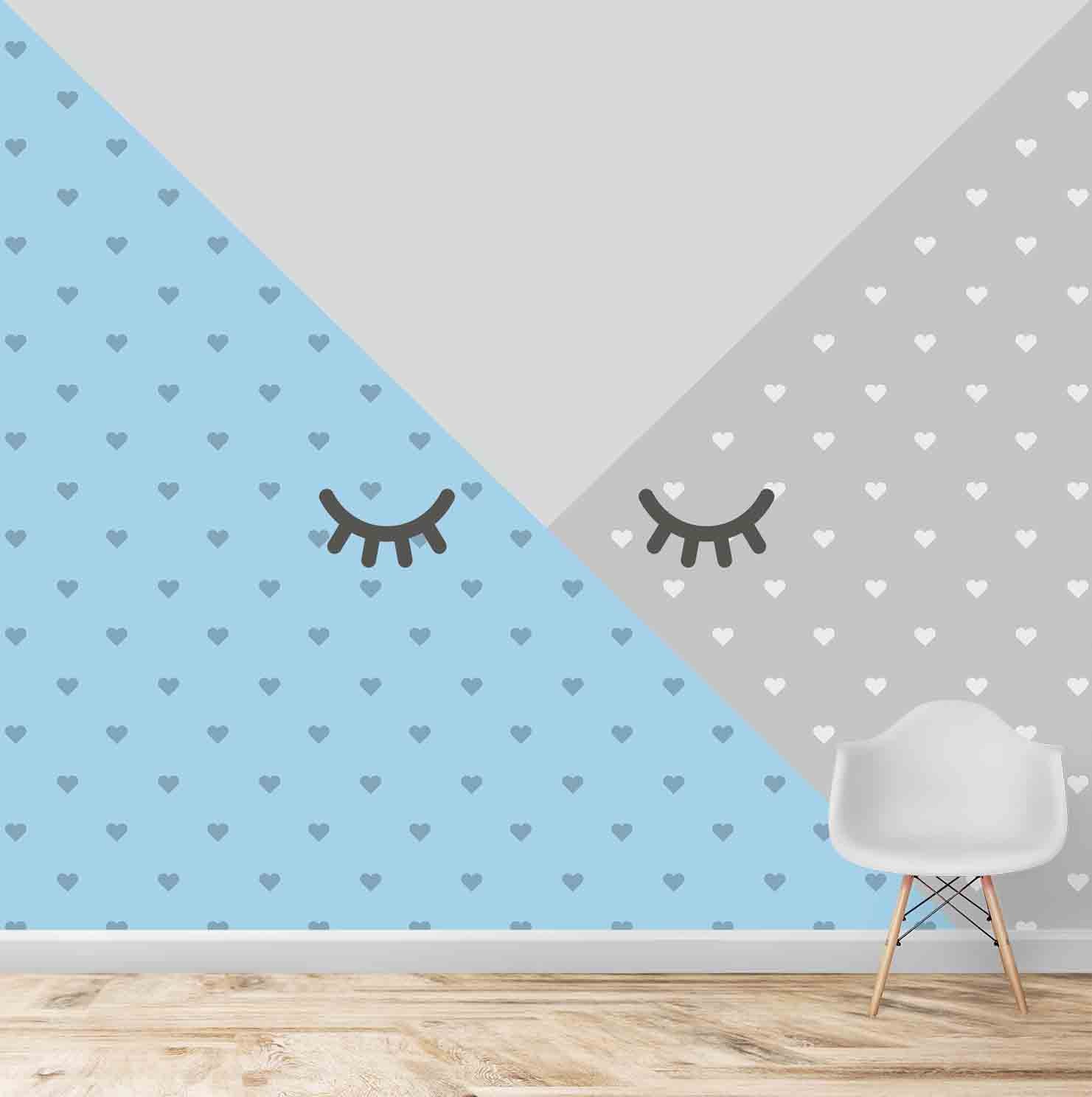 Cute Geometric Pattern with Hearts Kids Room Wallpaper