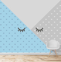 Cute Geometric Pattern with Hearts Kids Room Wallpaper