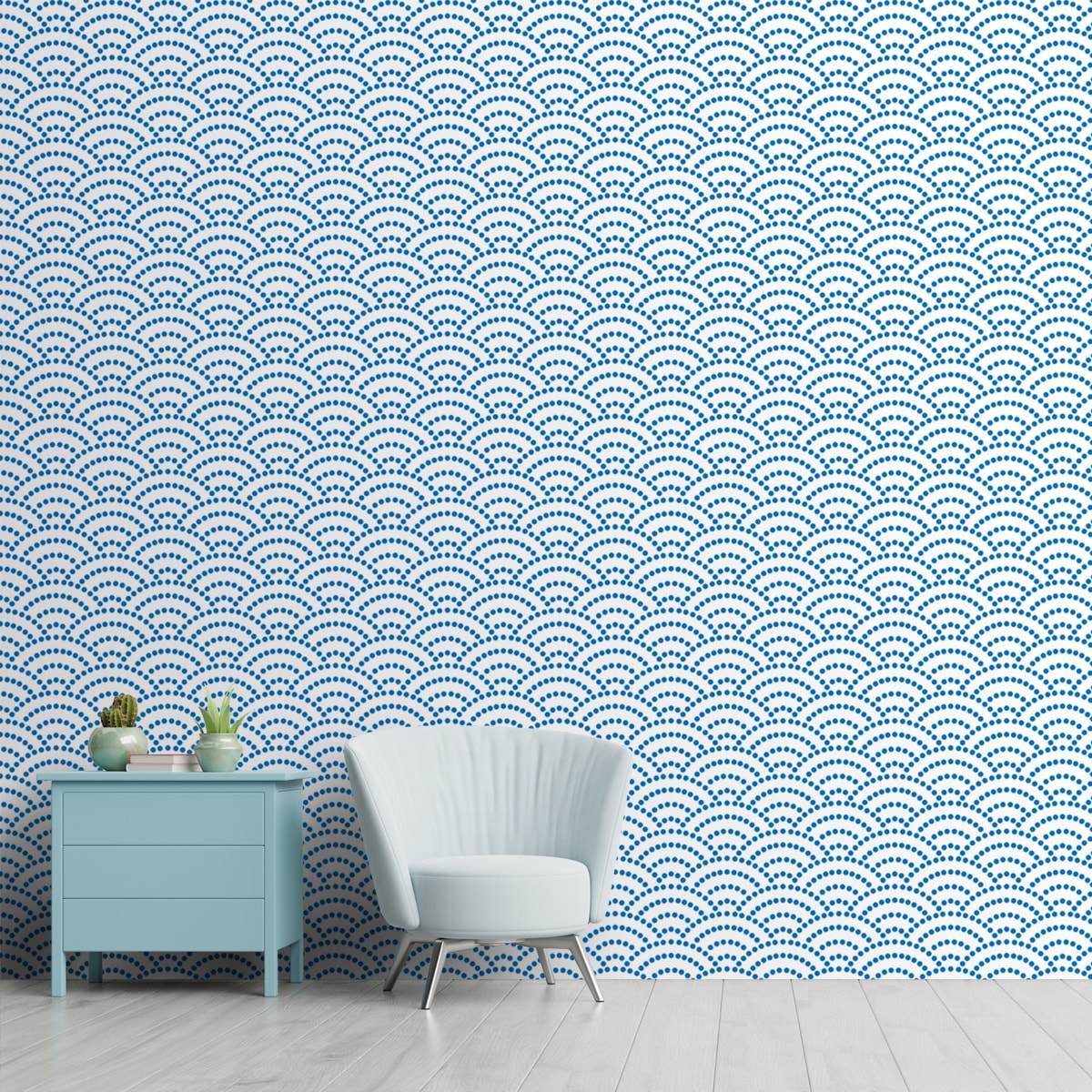 Premium Blue Wallpaper, Customised, Semi Circular Pattern