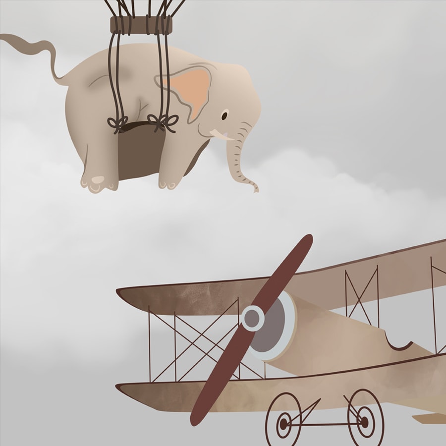 Elephants and Plane Theme Wallpaper for Kids Room