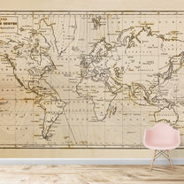 Beige Vintage Antique World Map for Walls, Customised