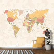 Large World Map Wallpaper, Pastel Shades, Customised