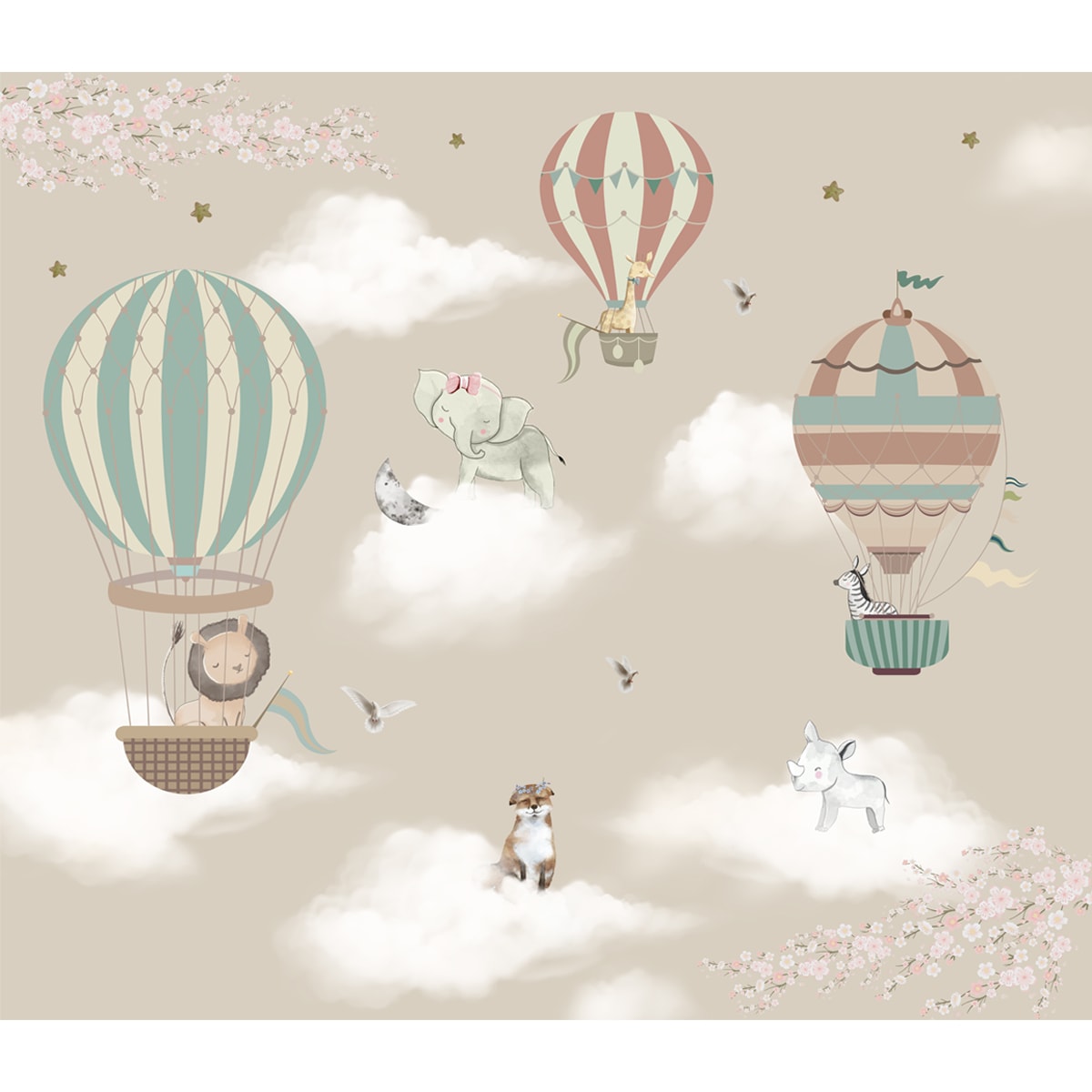 Hot Air Balloons with Animals Wallpaper for Kids Room Walls, Kids Wall Designs